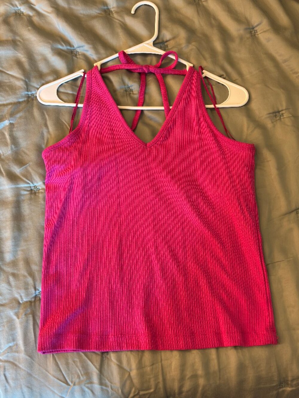 Old Navy Hot Pink Ribbed Halter Tank Top Tie Back- Size XL